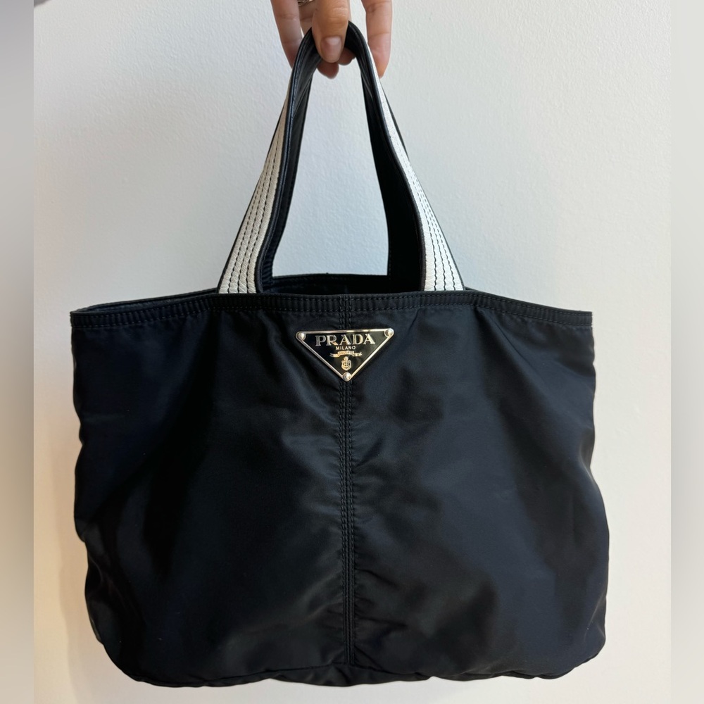 RARE VINTAGE Prada Nylon Tote with Leather Handle